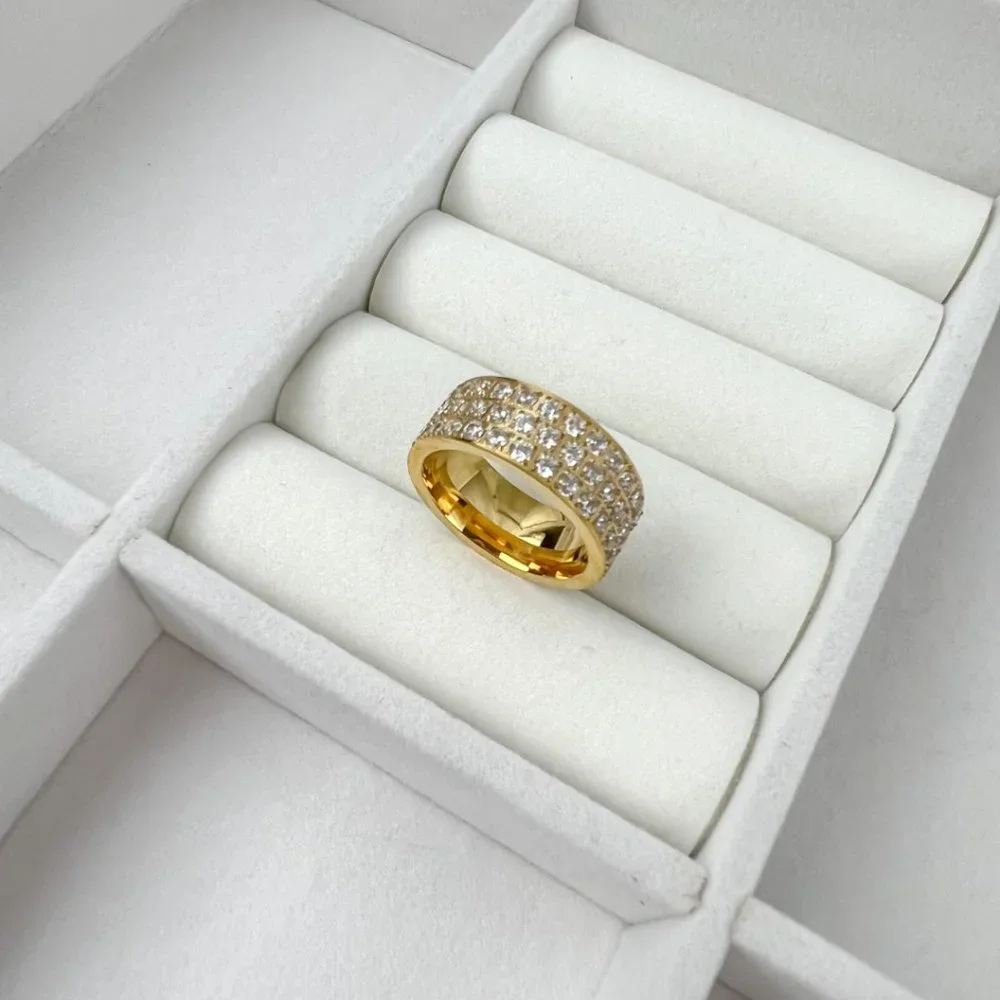 Gold Plated Full Eternity Wide Band Ring Chunky Ring For Women Gold Plated Ring - Picture 5 of 7